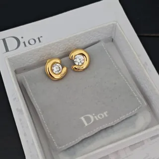 Dior 镀金 水晶 C 形 耳钉