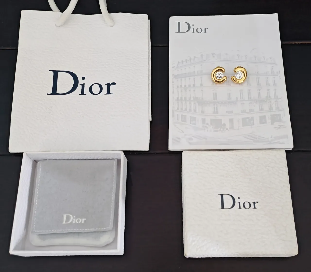 Dior Gold-Tone Crystal C-Shaped Stud Earrings 3