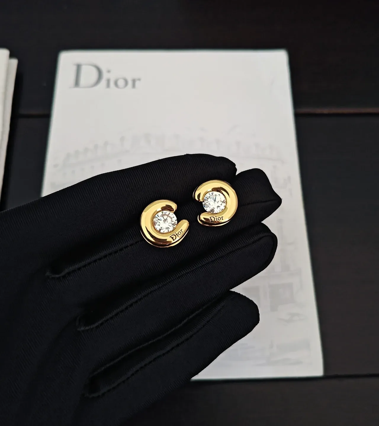Dior Gold-Tone Crystal C-Shaped Stud Earrings 4