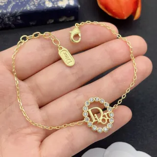 Dior Gold Transparent Chain Crystal-Encrusted Heart Pendant Bracelet