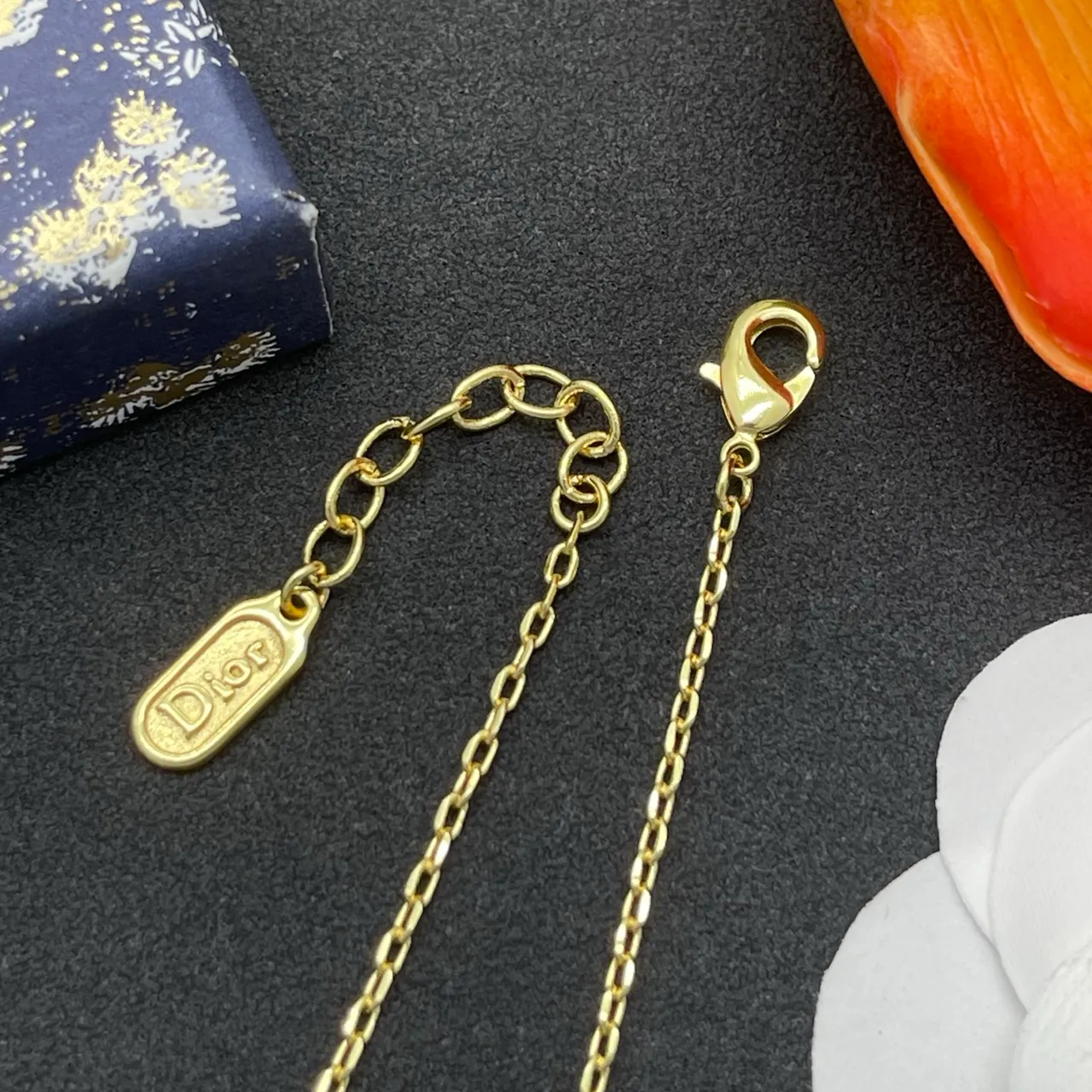 Dior bracelet à chaîne d'or transparente avec pendentif en forme de cœur incrusté de cristaux 6