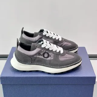 Dior Gray White Mixed-Material Upper Embroidered Logo Lifestyle Sneakers