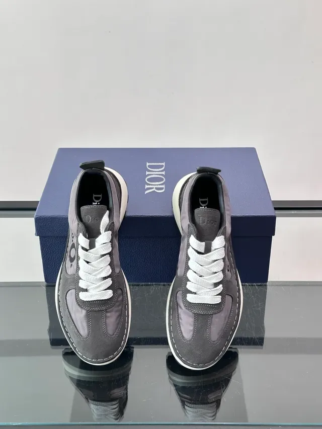 Dior Gray White Mixed-Material Upper Embroidered Logo Lifestyle Sneakers 4