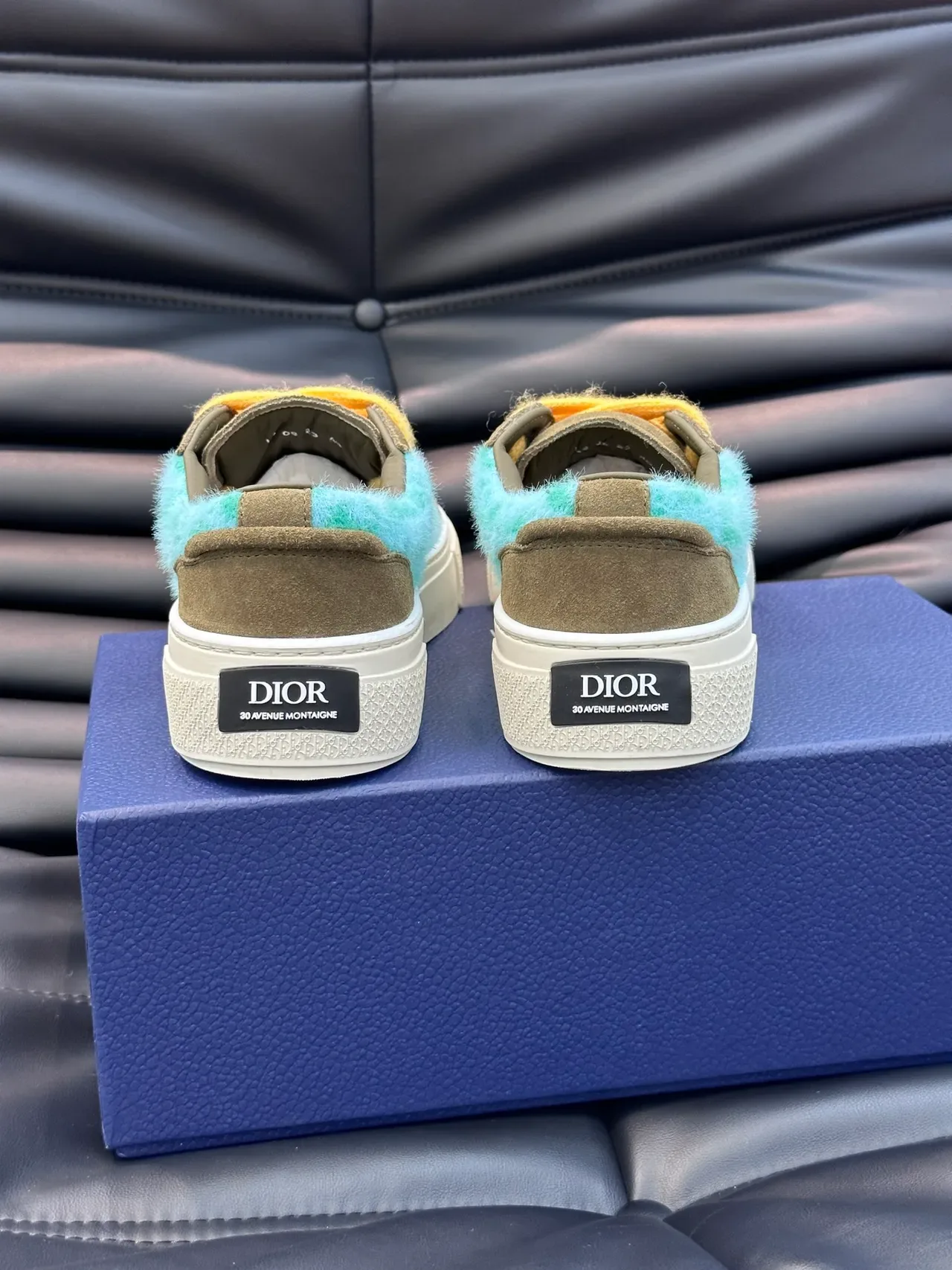 Dior Green Blue Olive Suede Upper Turquoise Fuzzy Side Panel Sneakers 3