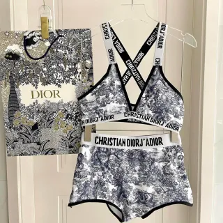 Dior J'Adior White Navy Toile De Jouy Print Crisscross Back Straps Underwear