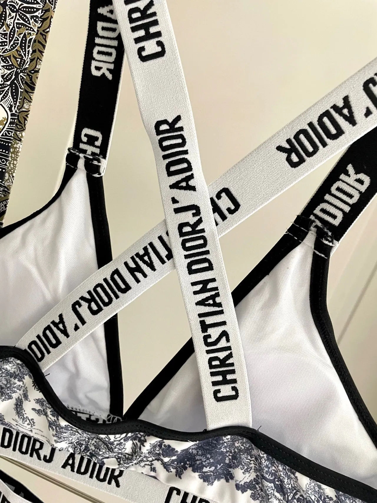 Dior J'Adior White Navy Toile De Jouy Print Crisscross Back Straps Underwear 6