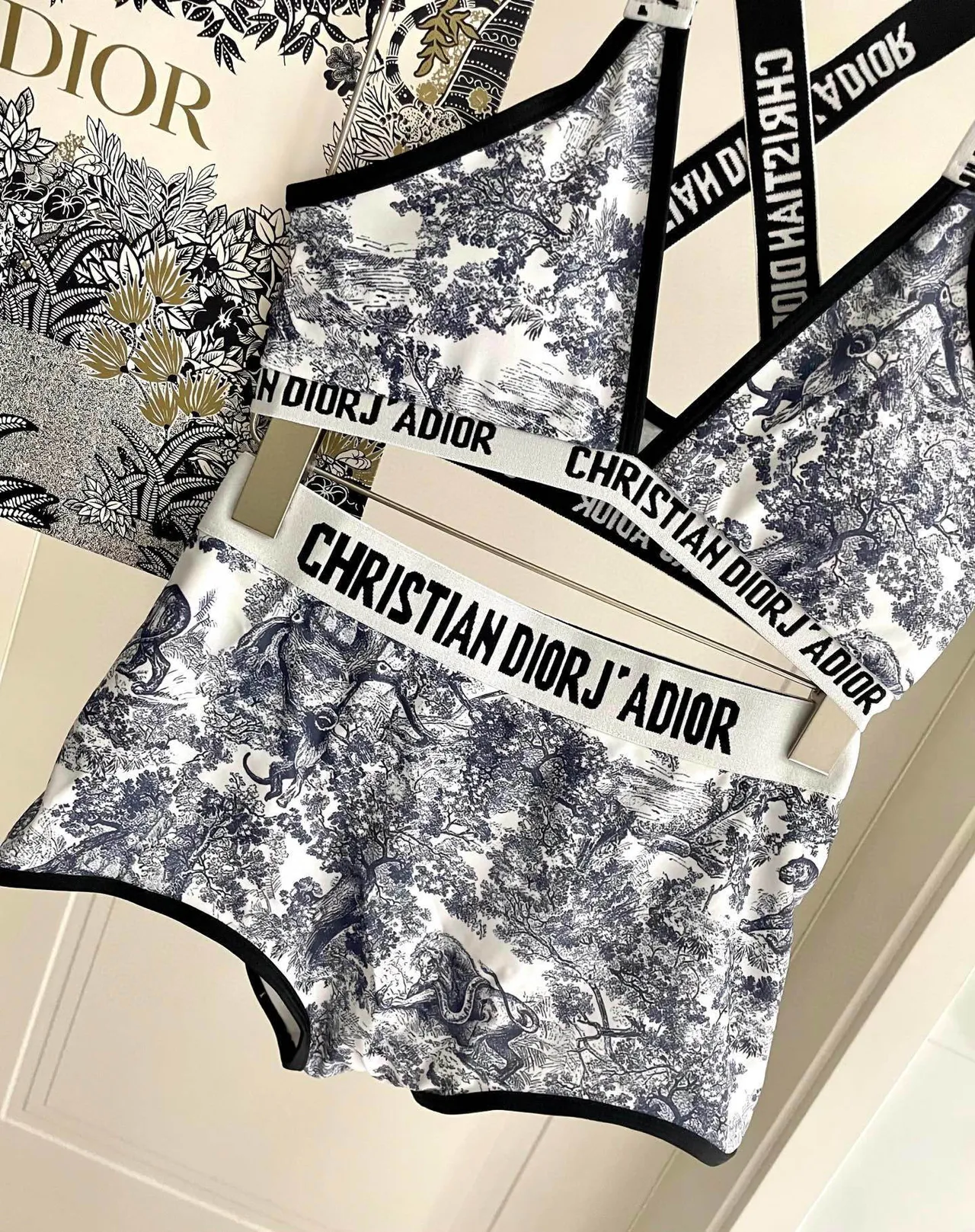 Dior J'Adior White Navy Toile De Jouy Print Crisscross Back Straps Underwear 8
