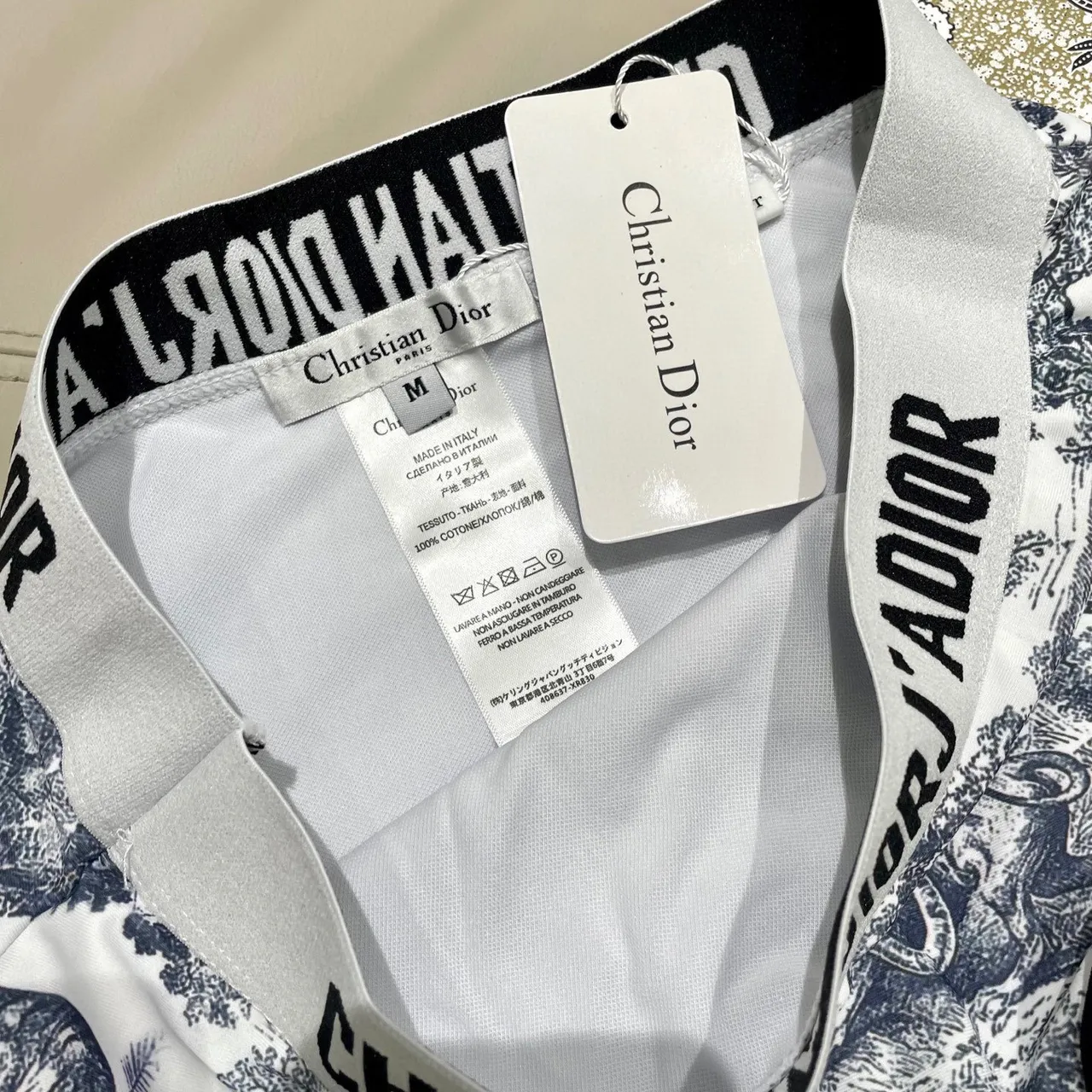 Dior J'Adior White Navy Toile De Jouy Print Crisscross Back Straps Underwear 11
