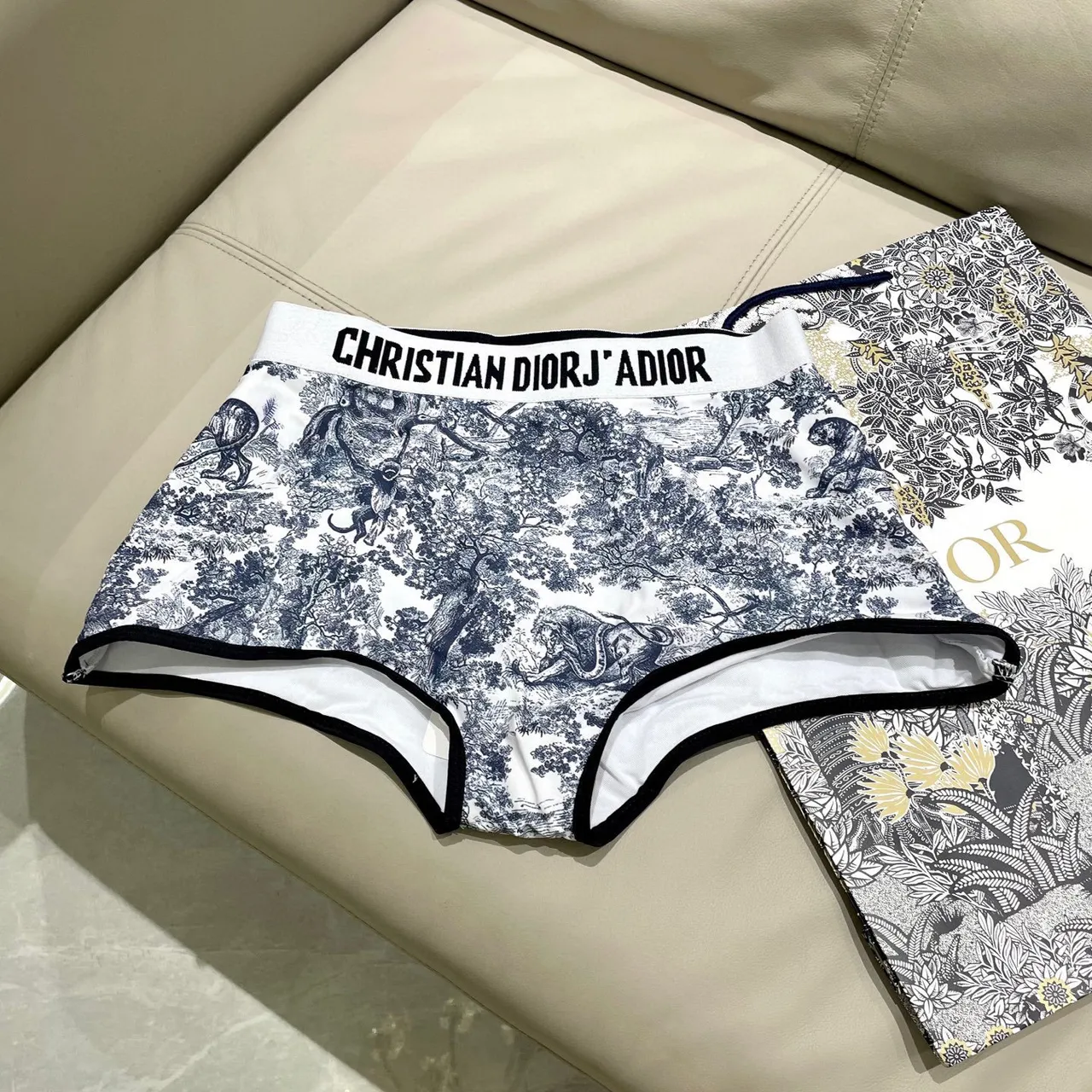 Dior J'Adior White Navy Toile De Jouy Print Crisscross Back Straps Underwear 12