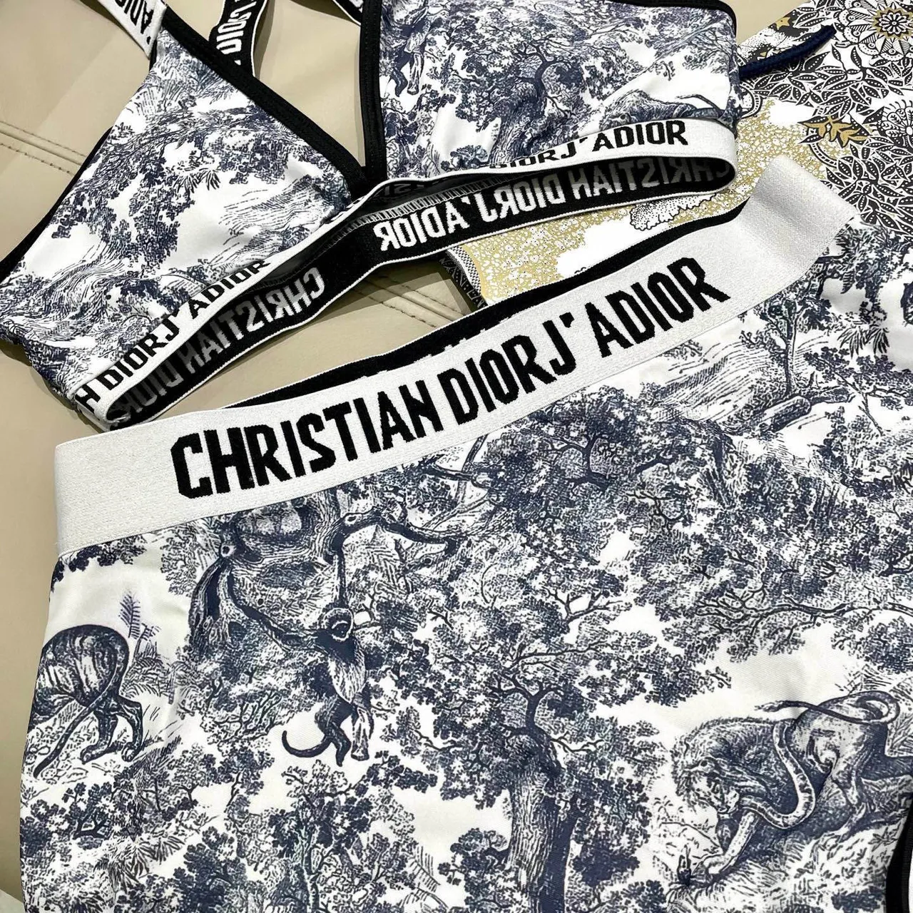 Dior J'Adior White Navy Toile De Jouy Print Crisscross Back Straps Underwear 13