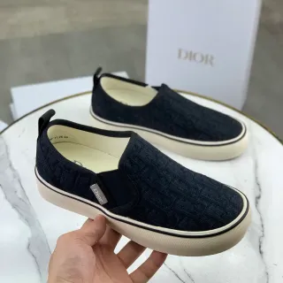 Dior Navy Beige Jacquard Oblique Pattern Slip-On Canvas Shoes