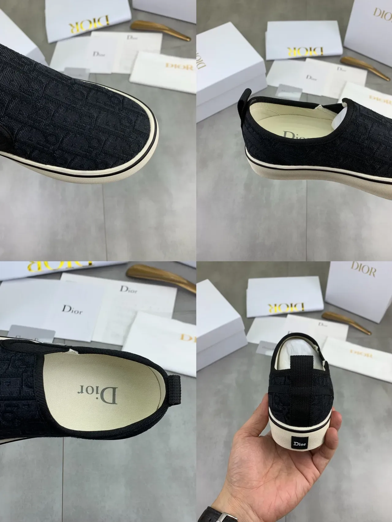 Dior Zapatillas Slip-On Canvas con Patrón Jacquard Oblique Navy Beige 3