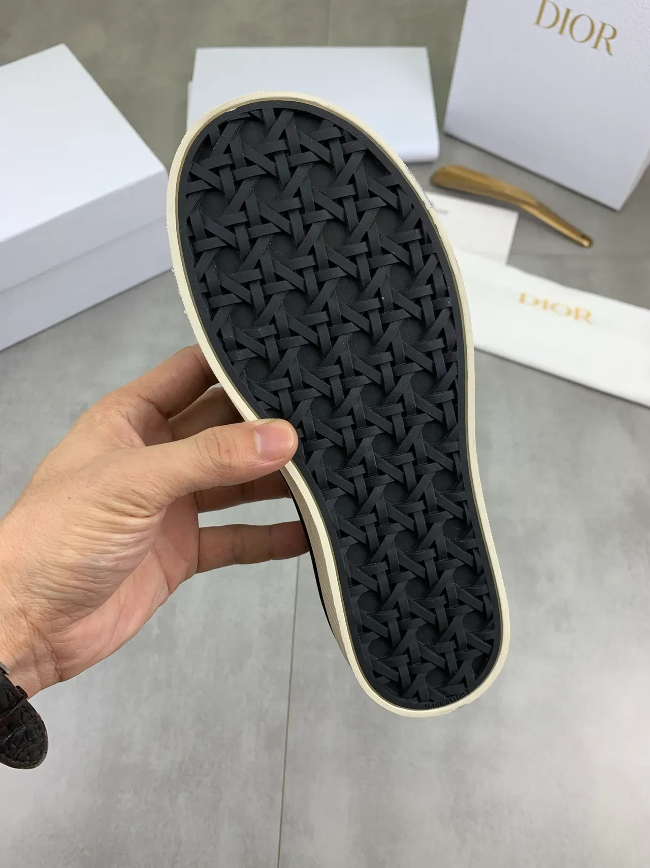 Dior Zapatillas Slip-On Canvas con Patrón Jacquard Oblique Navy Beige 4