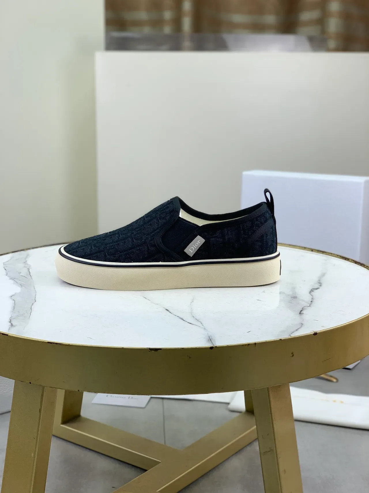 Dior Zapatillas Slip-On Canvas con Patrón Jacquard Oblique Navy Beige 6