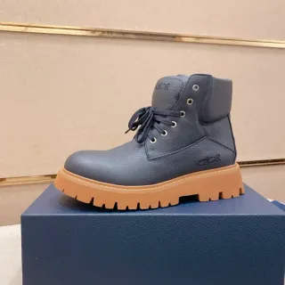 Dior Navy Beige Pebbled Leather Chunky Lug Sole Work Boots
