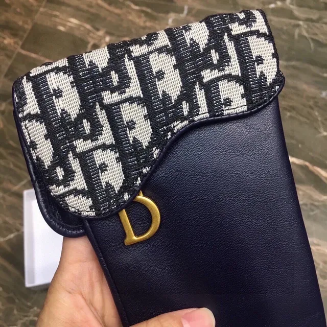 Dior Navy Black Smooth Palm Oblique Monogram Knit Cuff Leather Gloves 6