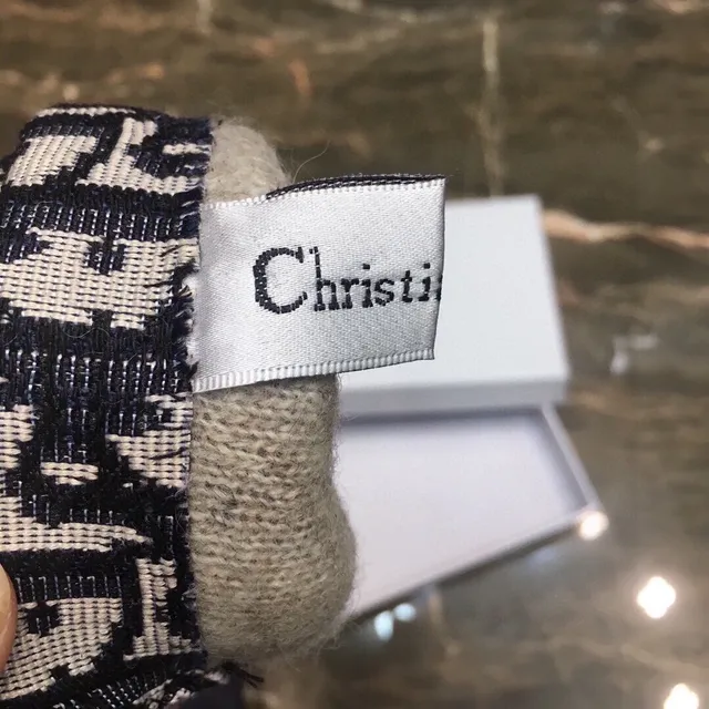 Dior Navy Black Smooth Palm Oblique Monogram Knit Cuff Leather Gloves 8