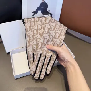 Dior Oblique Monogram Beige and Black Leather Gloves