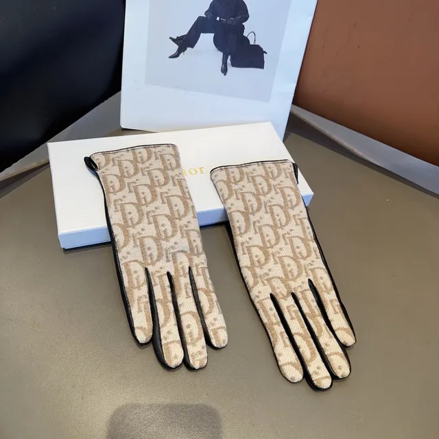 Dior Oblique Monogram Beige and Black Leather Gloves 5
