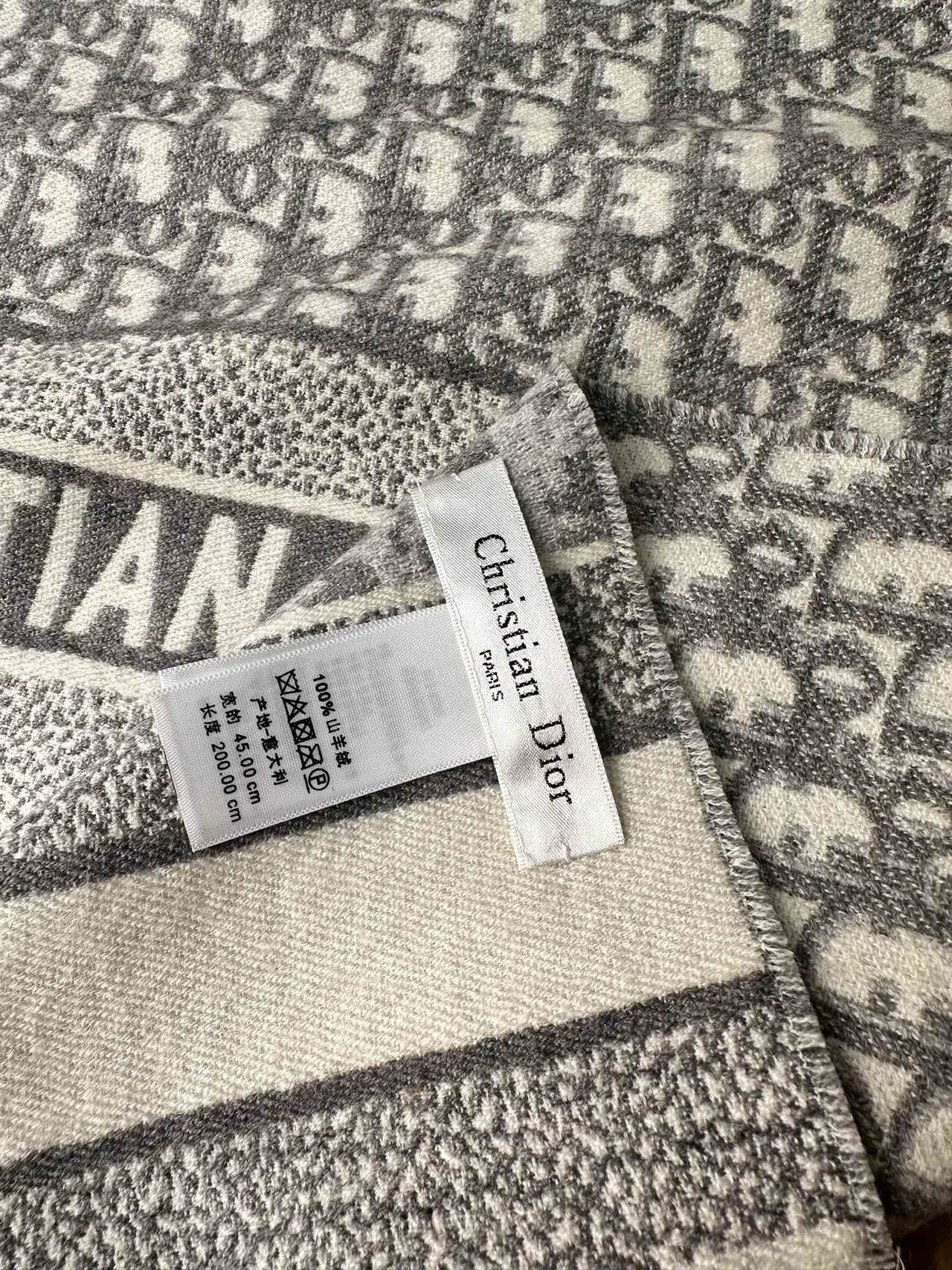 Dior Oblique Monogram Gris et Ivoire Cashmere Écharpe 8