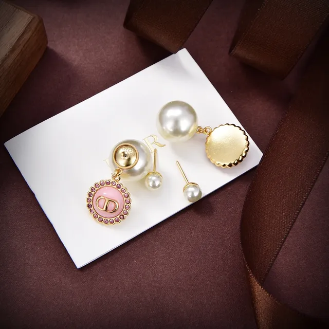 Dior Pink Gold Pearl-Back Post Enamel Disc Earrings 2