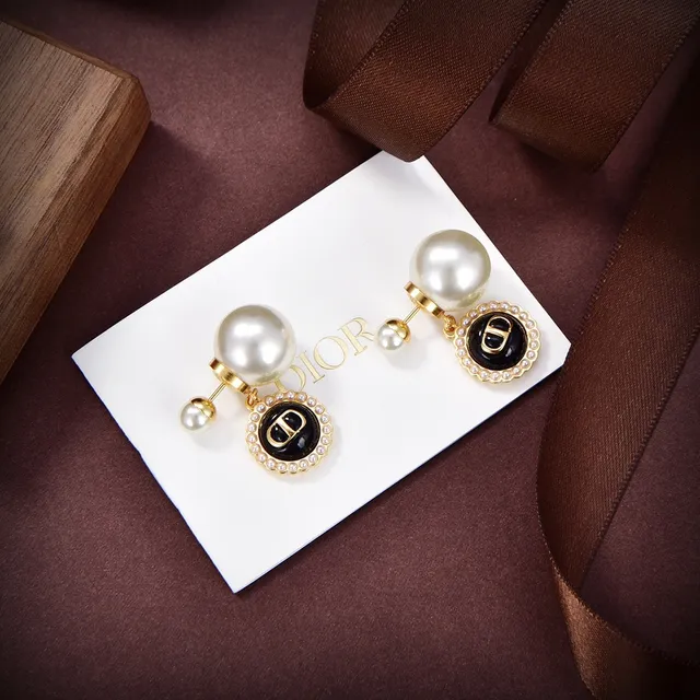 Dior Pink Gold Pearl-Back Post Enamel Disc Earrings 3