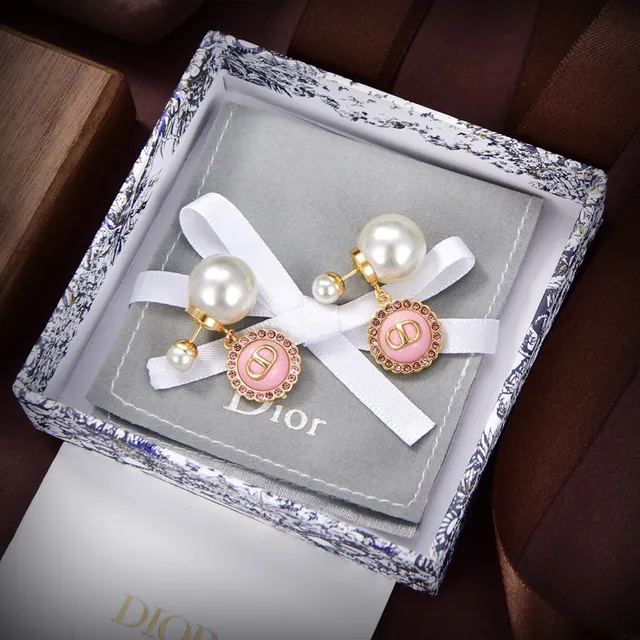 Dior Pink Gold Pearl-Back Post Enamel Disc Earrings 5