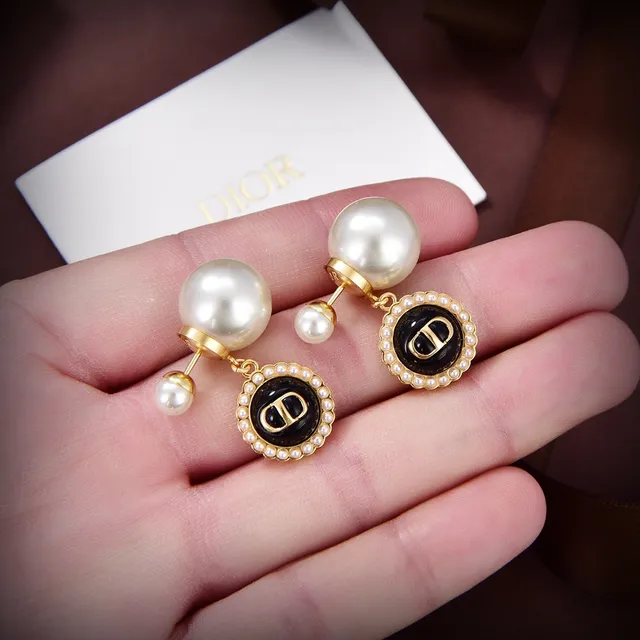 Dior Pink Gold Pearl-Back Post Enamel Disc Earrings 6