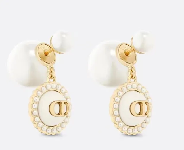 Dior Pink Gold Pearl-Back Post Enamel Disc Earrings 8