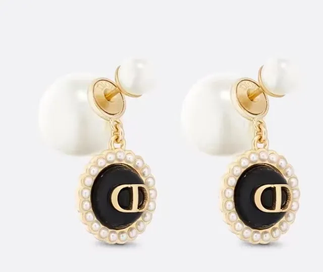 Dior Pink Gold Pearl-Back Post Enamel Disc Earrings 9