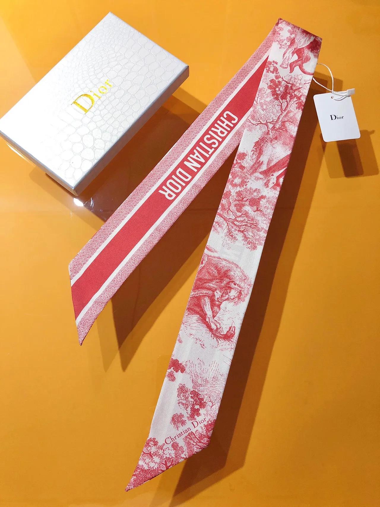 Dior Red and White Toile de Jouy Silk Scarf 5