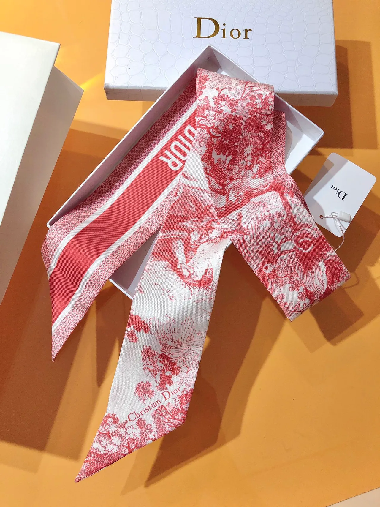 Dior Red and White Toile de Jouy Silk Scarf 6