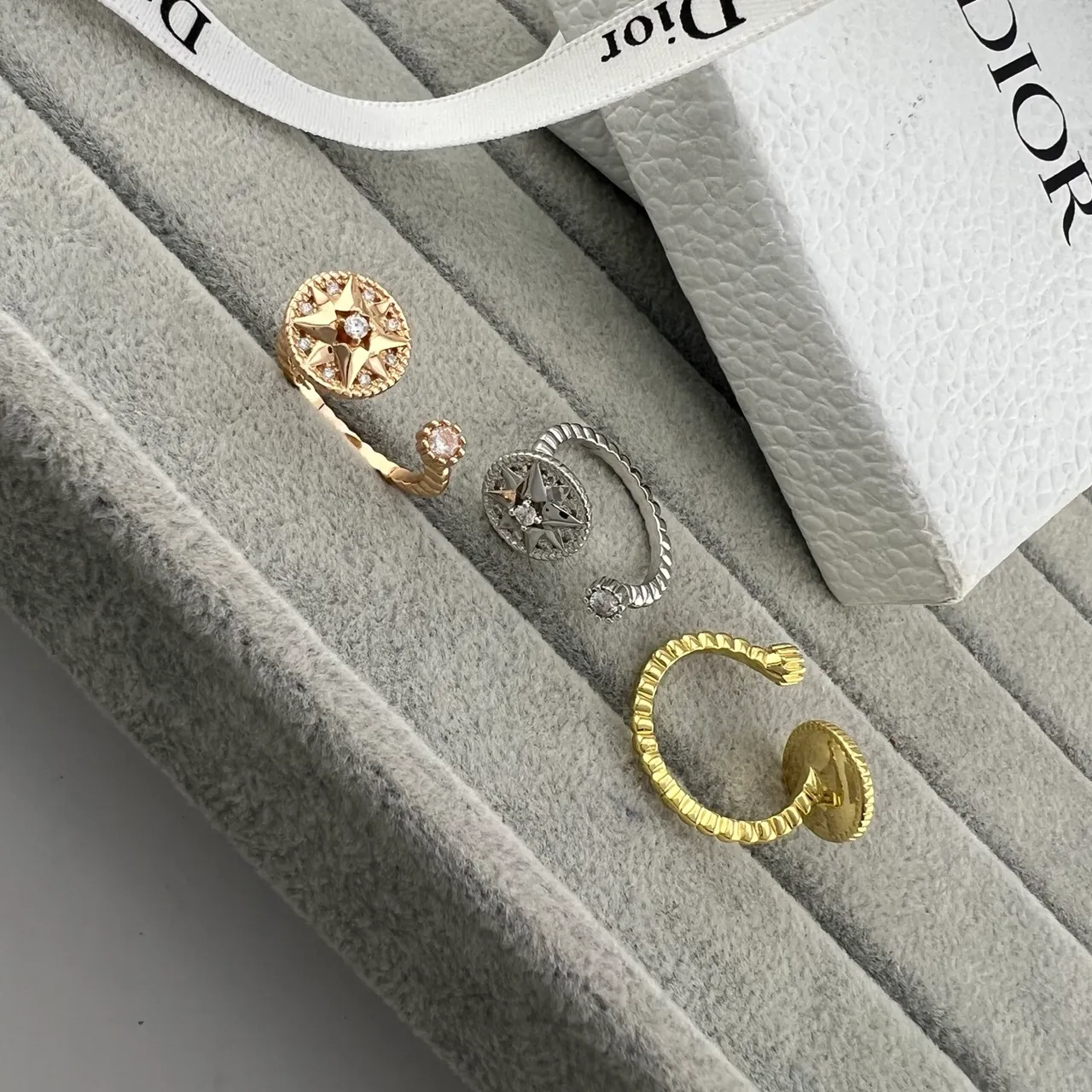 Dior Rose des Vents Gold Silver Open-Cuff Compass-Star Motif Ring 5