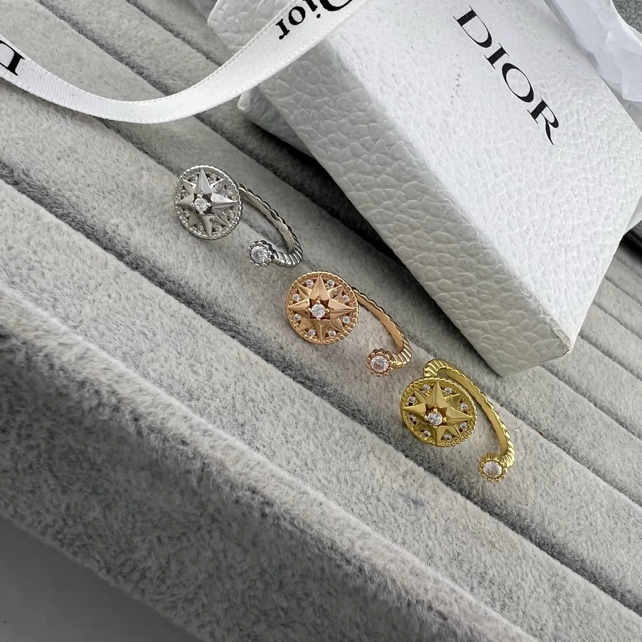 Dior Rose des Vents Gold Silver Open-Cuff Compass-Star Motif Ring 6
