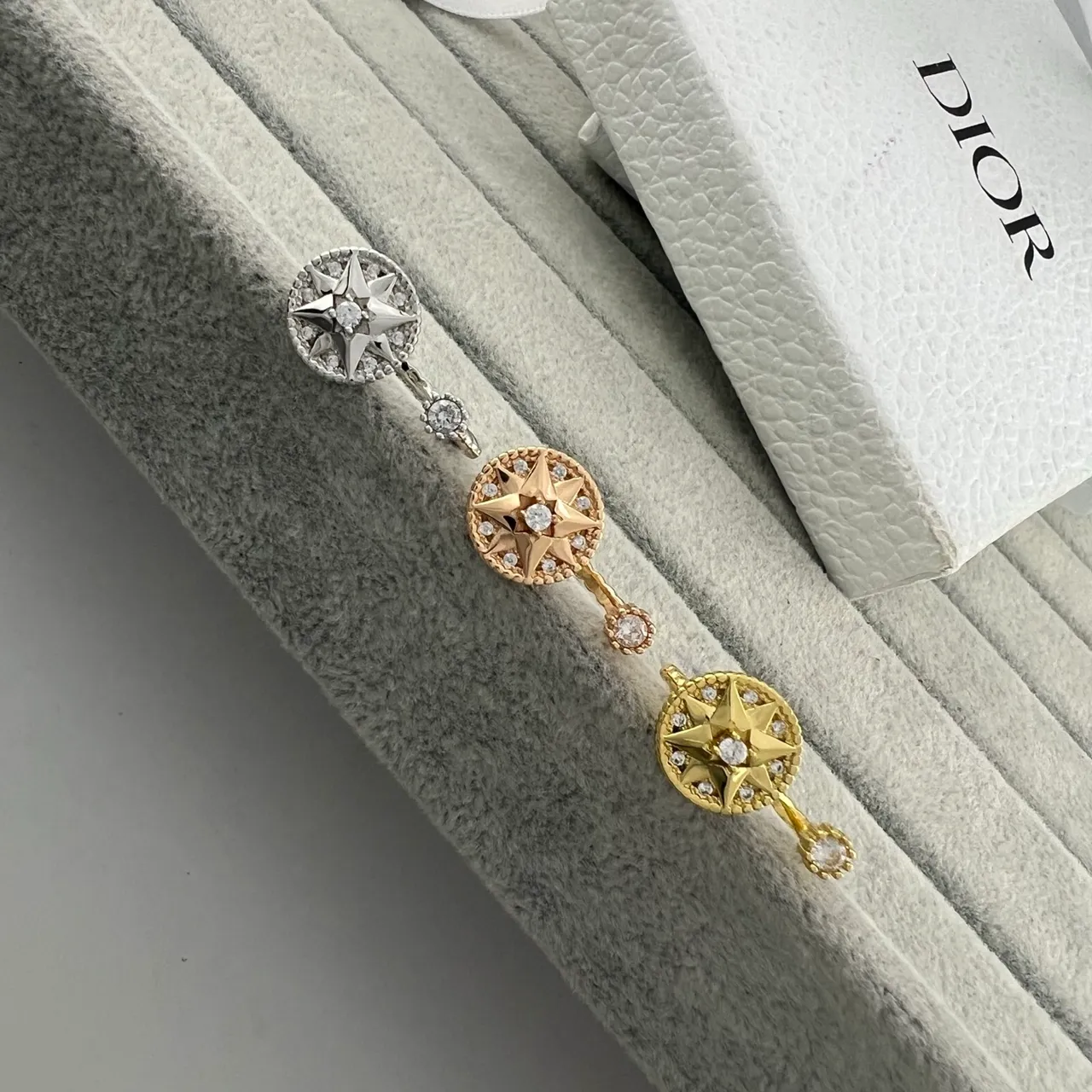 Dior Rose des Vents Gold Silver Open-Cuff Compass-Star Motif Ring 8