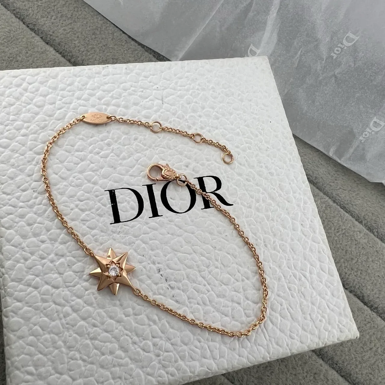 Dior Rose des Vents Silver Gold Star-Shaped Pendant Single Central Stone Bracelet 4