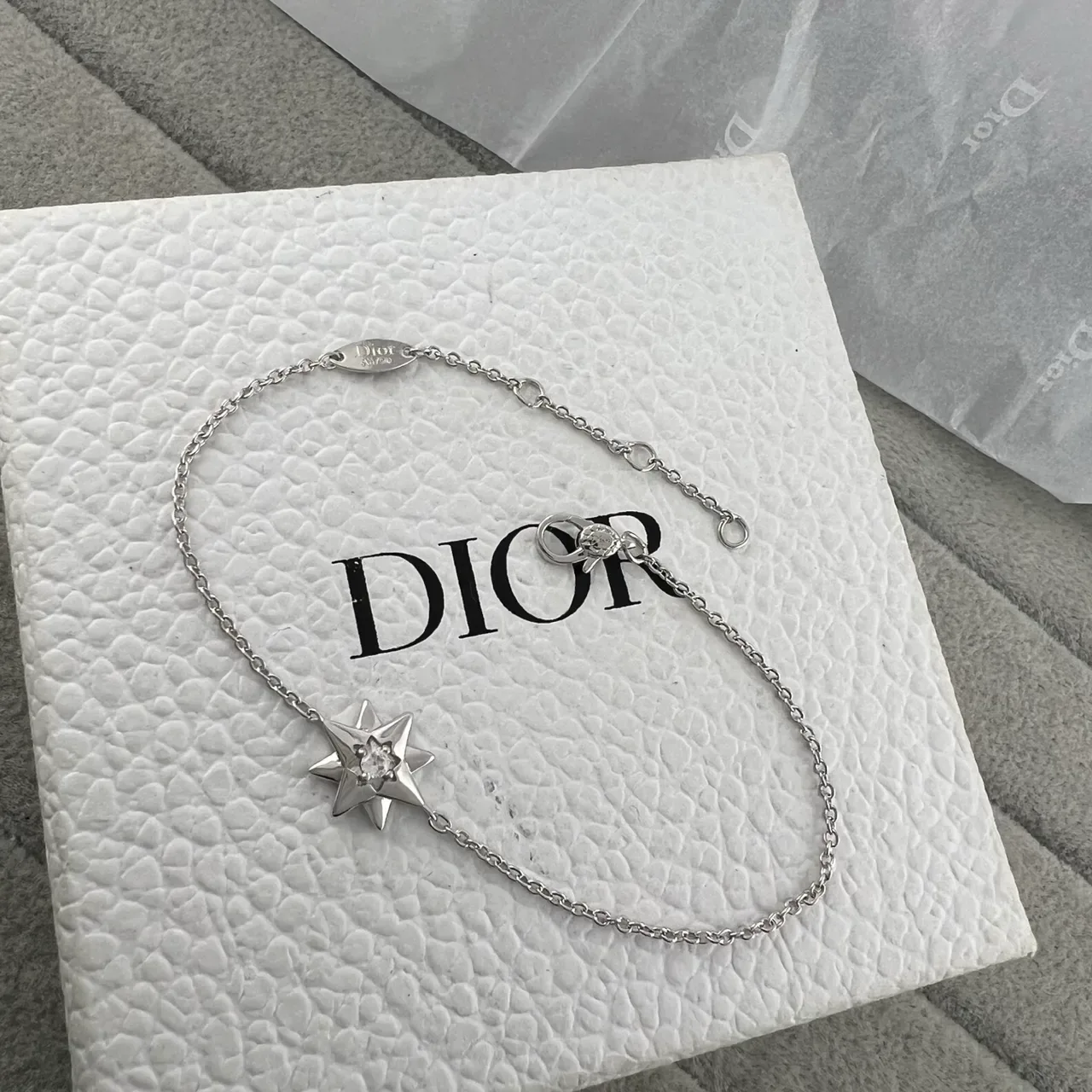 Dior Rose des Vents Silver Gold Star-Shaped Pendant Single Central Stone Bracelet 5