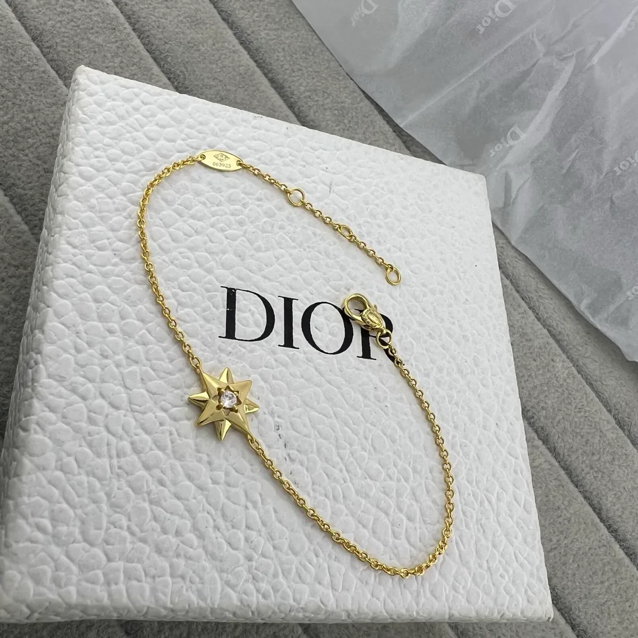 Dior Rose des Vents Silver Gold Star-Shaped Pendant Single Central Stone Bracelet 6