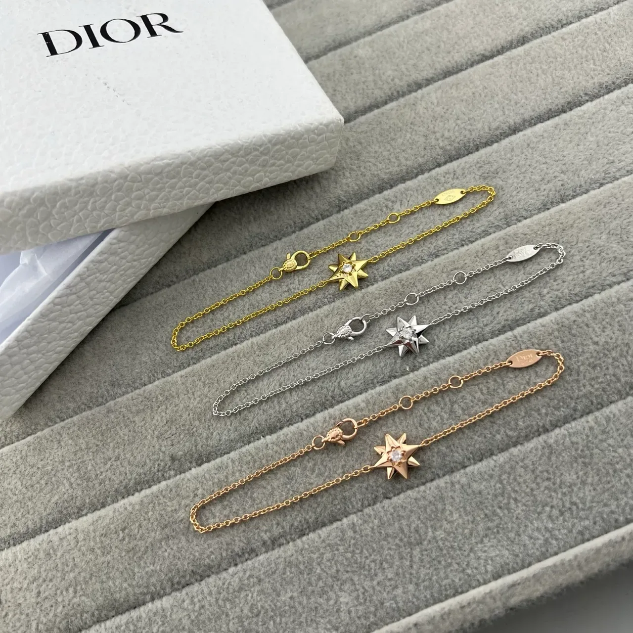 Dior Rose des Vents Silver Gold Star-Shaped Pendant Single Central Stone Bracelet 7