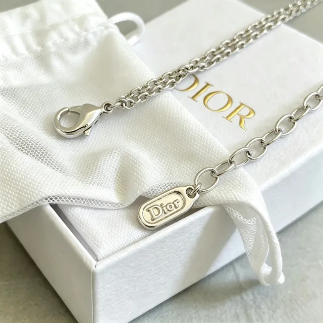 Dior Silver White Double-Chain Crystal-Embellished CD Logo Bracelet 2