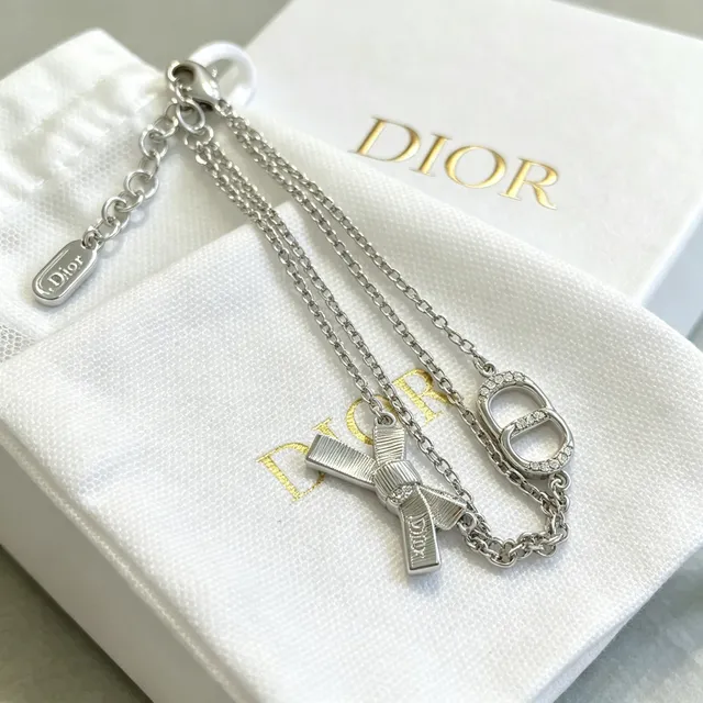 Dior Silver White Double-Chain Crystal-Embellished CD Logo Bracelet 4