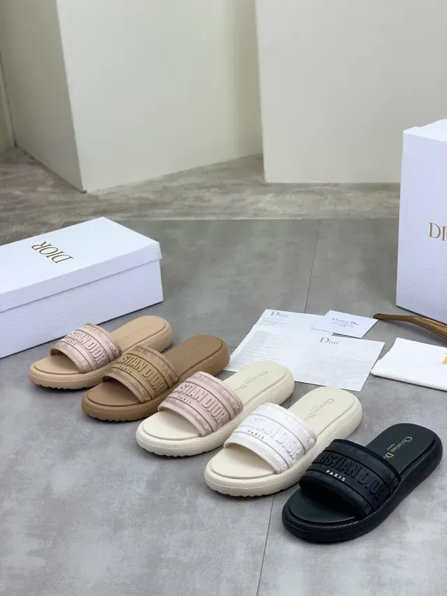 Dior Slide Beige Embossed Logo Strap Slipper 2
