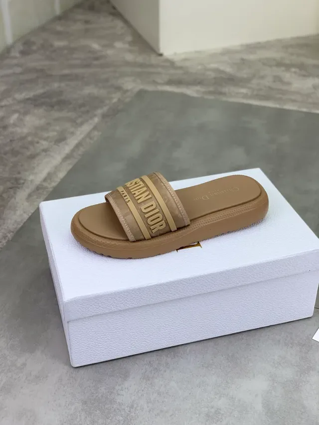 Dior Slide Beige Embossed Logo Strap Slipper 4