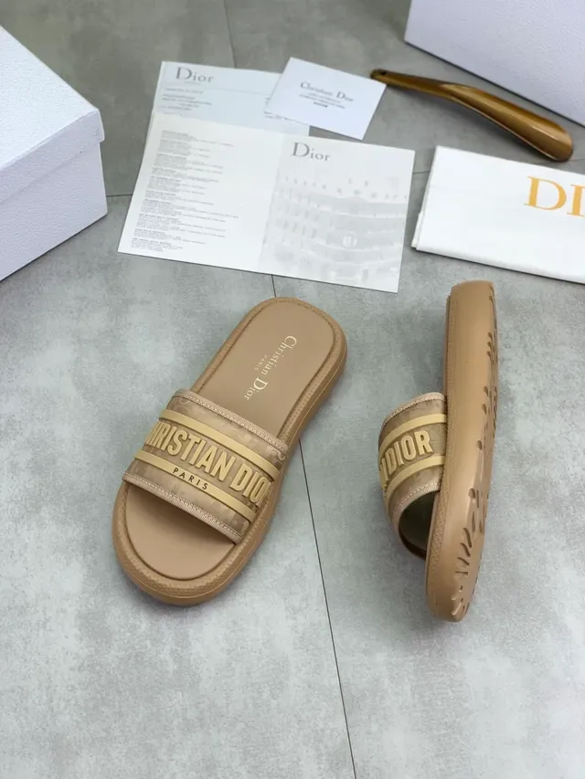 Dior Slide Beige Embossed Logo Strap Slipper 5