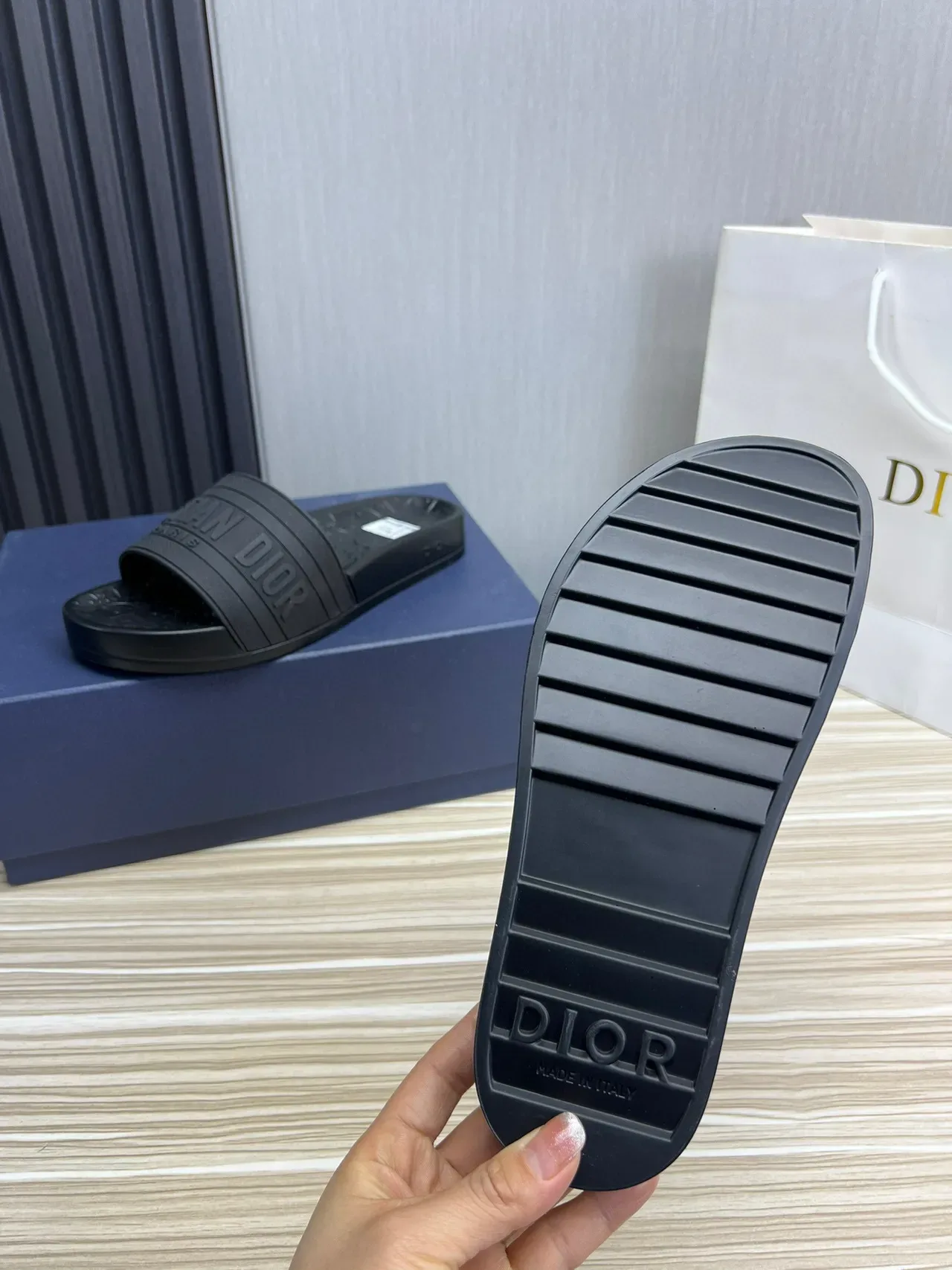 Dior Slide Black Embossed Logo Strap Slipper 3
