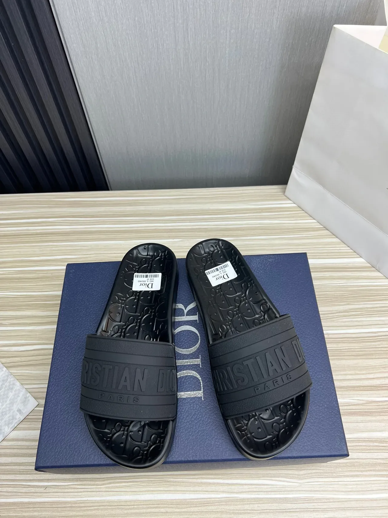 Dior Slide Black Embossed Logo Strap Slipper 8