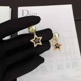 Dior Star Motif Pearl and Black Enamel Earrings