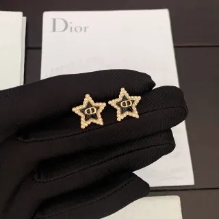 Dior Star Pearl-Bordered Black Enamel Gold-Tone Stud Earrings