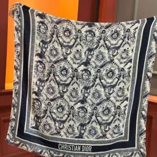 Dior Sun Motif navy y blanco bufanda de seda