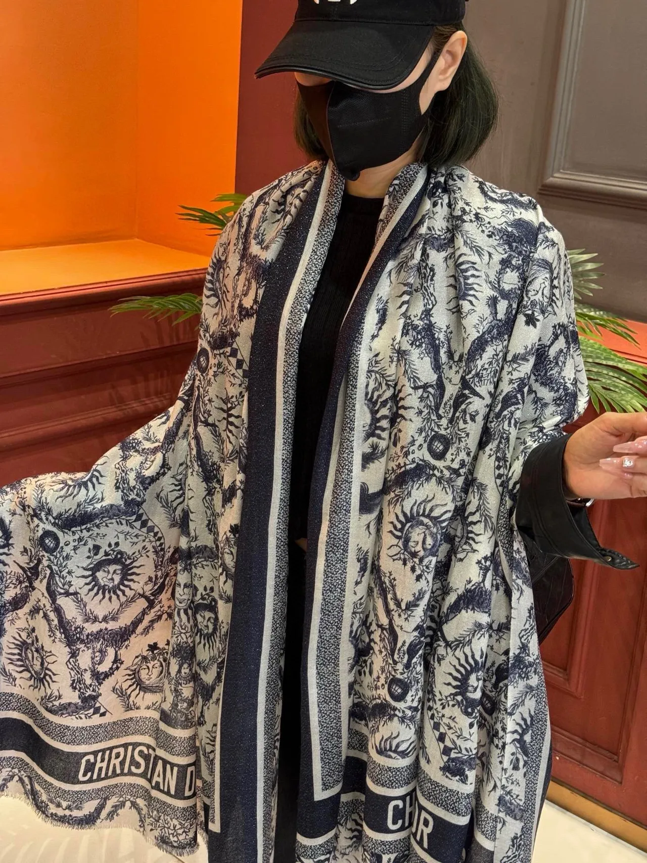 Dior Sun Motif Navy and White Silk Scarf 2